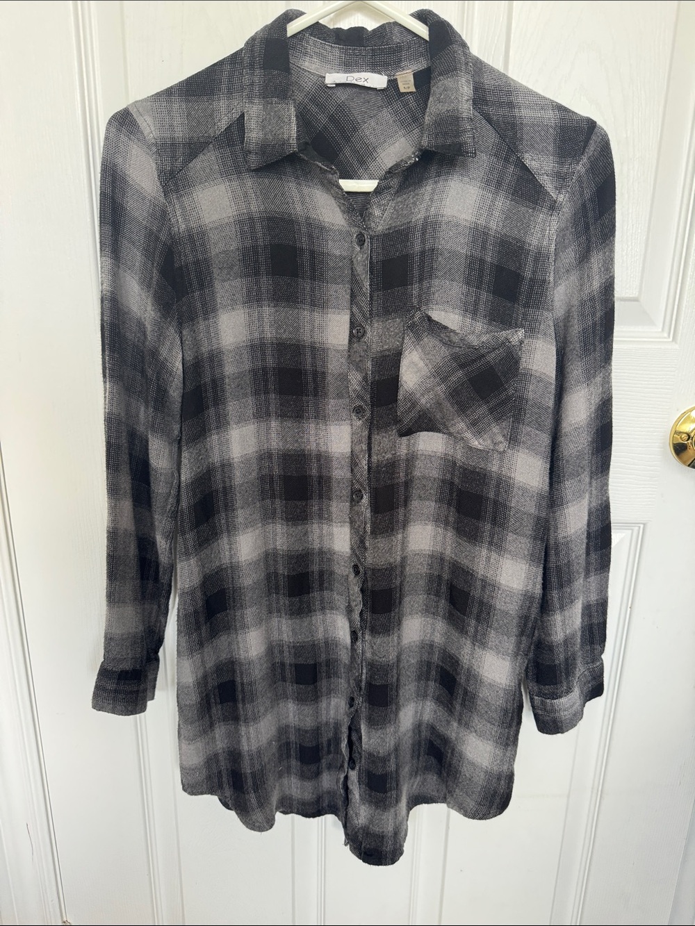 Dex Black and Gray Plaid Casual Button-Down Shirt